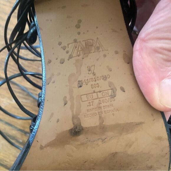 Zara black tied heel leather sandals size 7 - Picture 7 of 11
